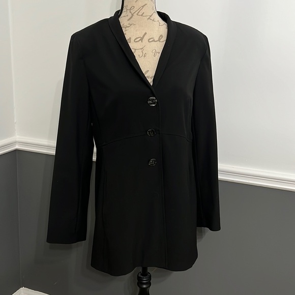 J.Jill Stretch Blazer Long 10 Black Long Sleeve 3 Button Down - Picture 1 of 7